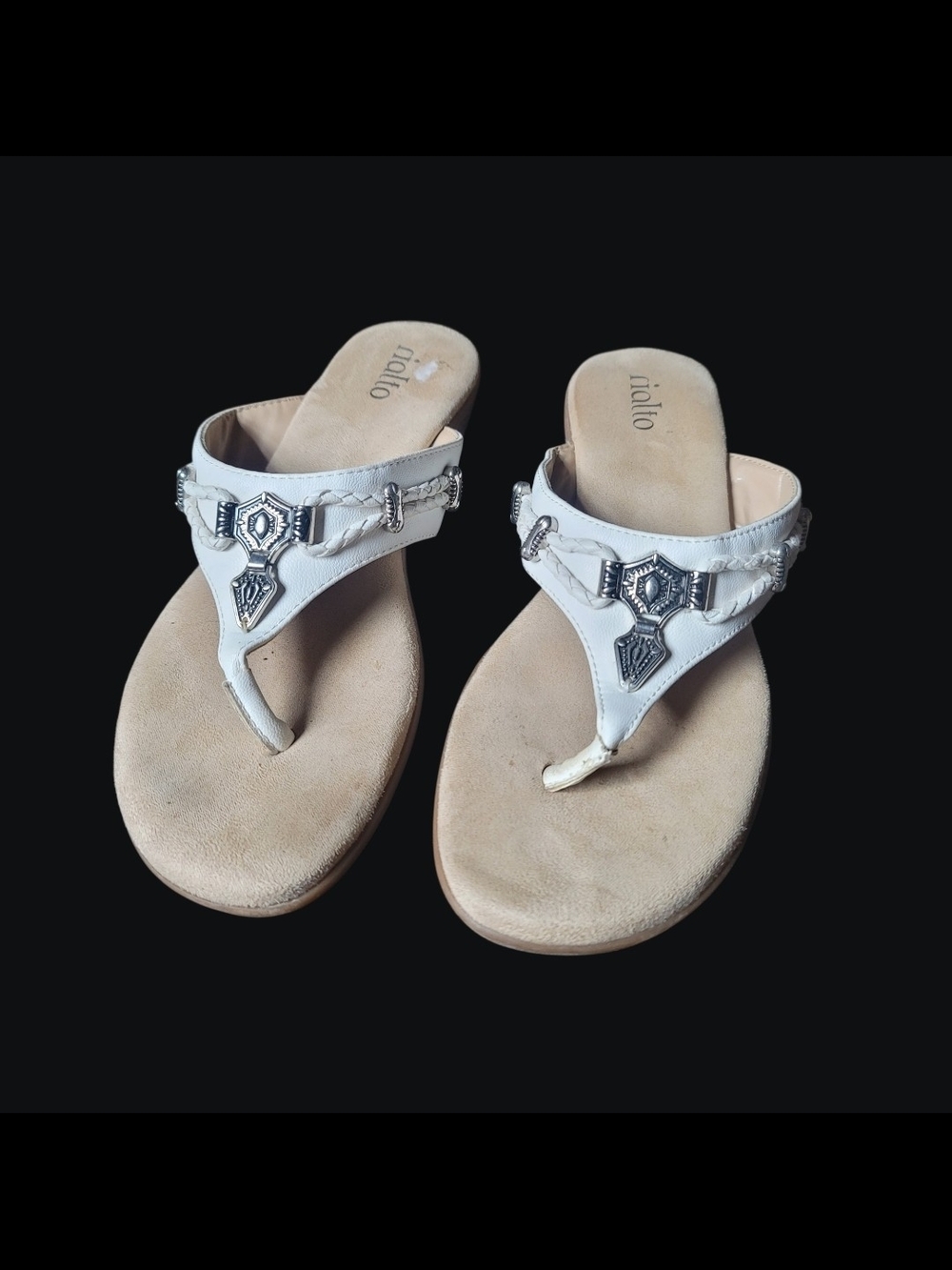 Vintage Rialto White Beaded Thong Sandals for Women